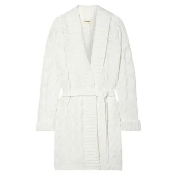 L'Agence Jax Oversized Belted Cable-Knit Cardigan in Off White Size Small - Picture 6 of 16